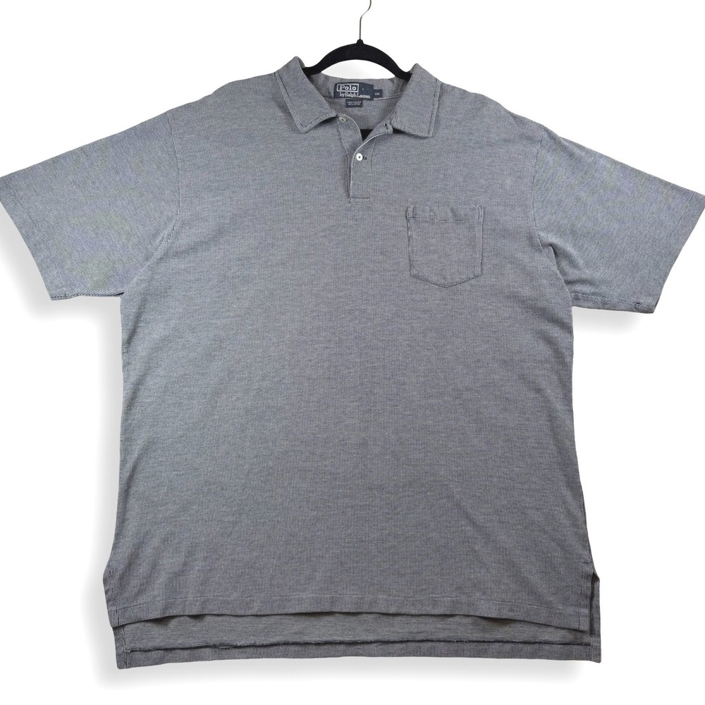 Polo Ralph Lauren Men XXL Blue White Micro Check Cotton Pocket Polo Shirt Preppy
